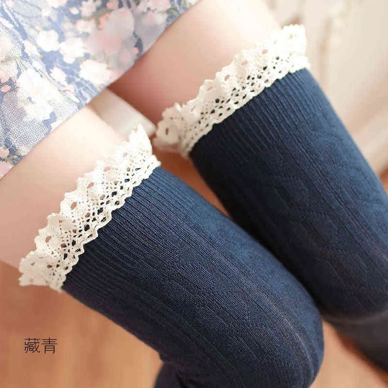 s Fashion lace partchwork Knee Socks Women Cotton Thigh High Over The Knee Stockings for Ladies Girls 2018 Warm Long Stocking Y1119