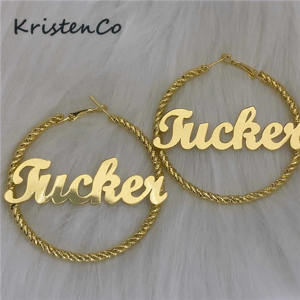 KristenCo Name Earrings Custom Name Thread Hoop Earrings Letter Big Personalised Name Earrings Women Gift 2109244329587