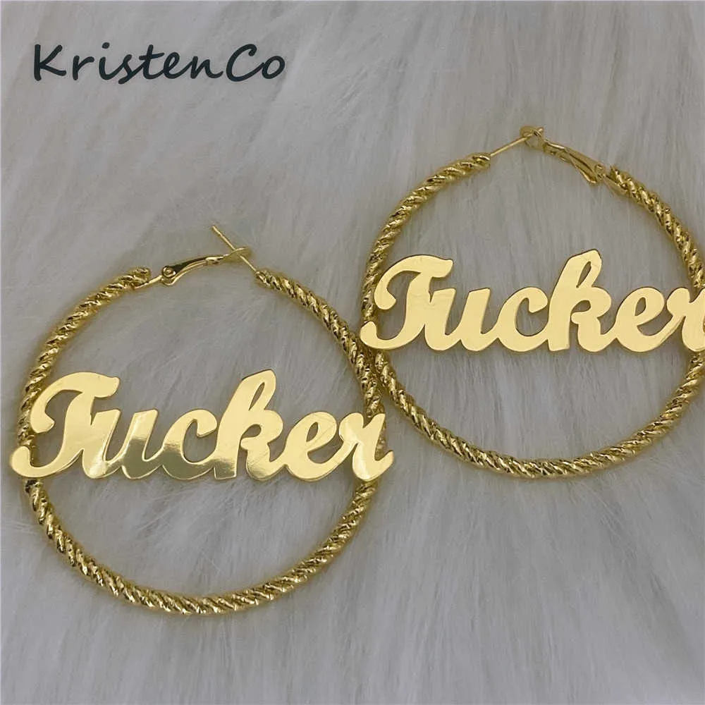 Pendientes con nombre de KristenCo, pendientes de aro con nombre personalizado, letras grandes, pendientes con nombre personalizado, regalo para mujer 2109242218