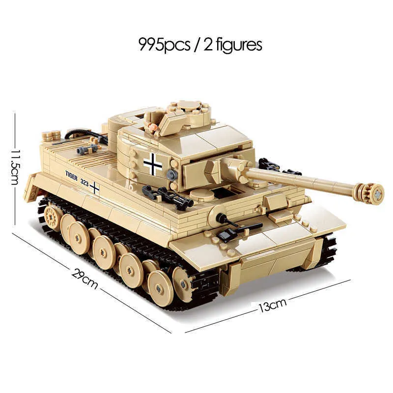 WW2 Militär 995 st Panzer tysk kung Tiger Tank Byggkloss Assault Soldat Armé Modell Figurer Tegelstenar Barn Presenter Leksaker Q0624