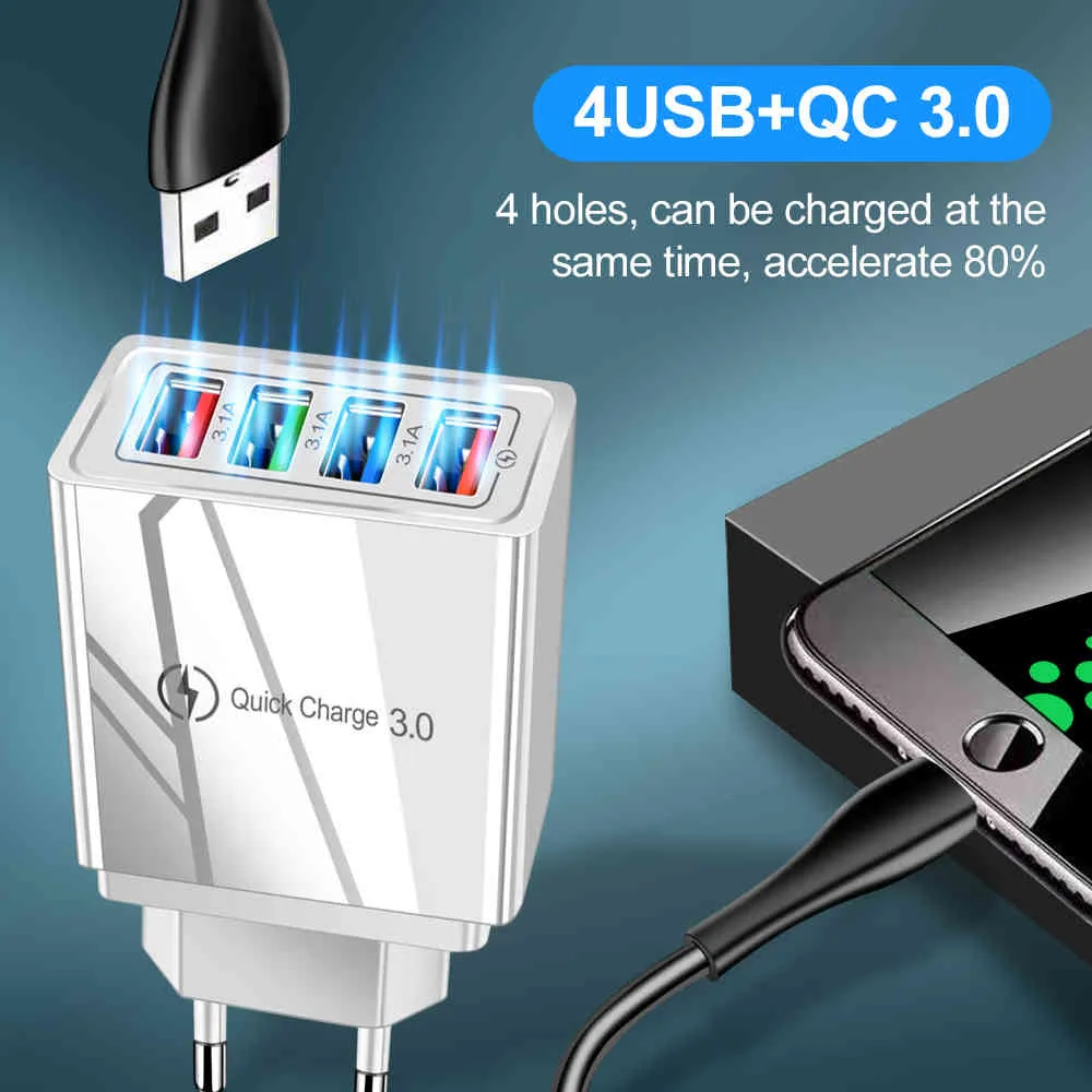 Spina multi-USB Caricatore UE/USA telefono cellulare Adattatore di ricarica rapida 4 porte Caricatore portatile da parete Multiplo A
