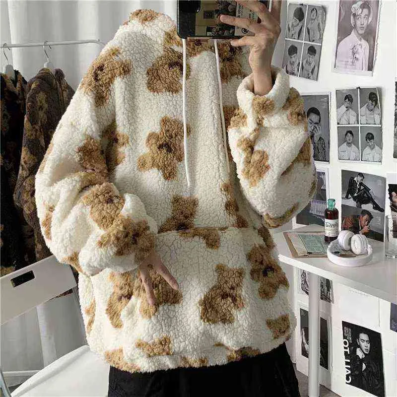 Korean Fashion Teddy Bear Hoodies Pullovers Man Harajuku Loose Casual Sweatshirt Autumn All Match Sweatshirts Couple Clothing W220221