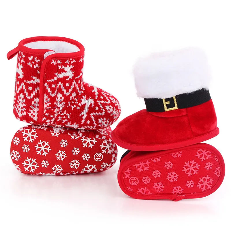 Baby Weihnachten Warme Schuhe Säugling Mädchen Jungen Elch Schnee Stiefel Weiche Sohle Anti-Rutsch Krippe Schuhe Winter Warme Gemütliche Winter warme Booties 210312