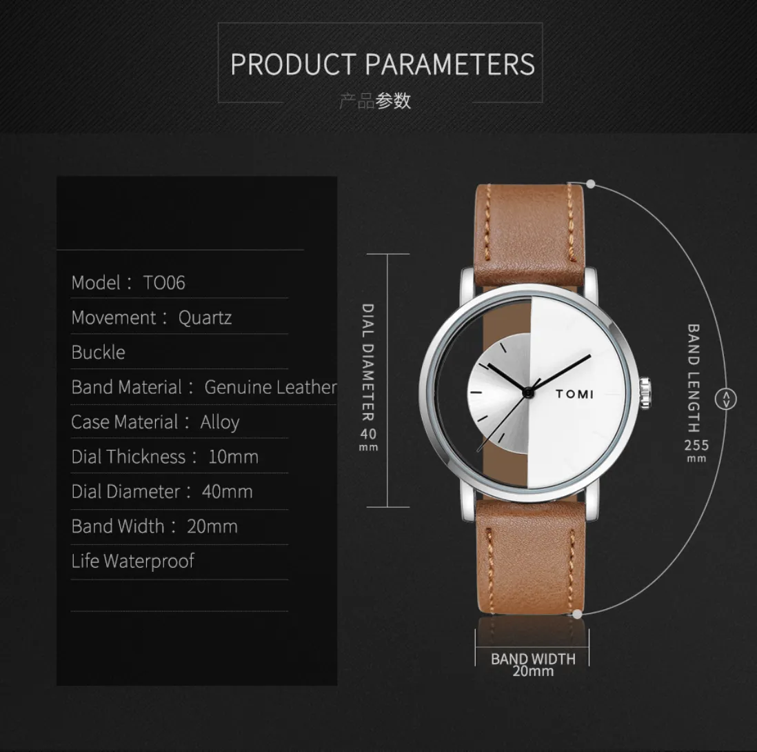 Einzigartige Uhr Kreative Halbtransparente Unisex-Uhr Für Männer Frauen Paar Geek Stilvolle Lederarmbanduhr Mode Quarz-watch244T