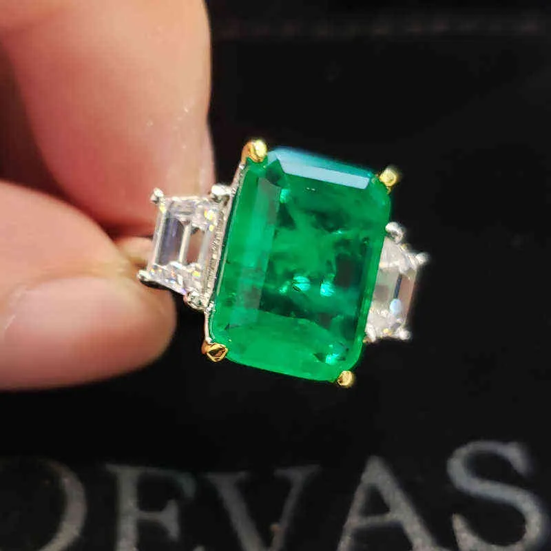 OEVAS 100% 925 Sterling Silver Created Emerald Wedding Rings For Women Top Quality Engagement Party Fine Jewelry Gift 211217