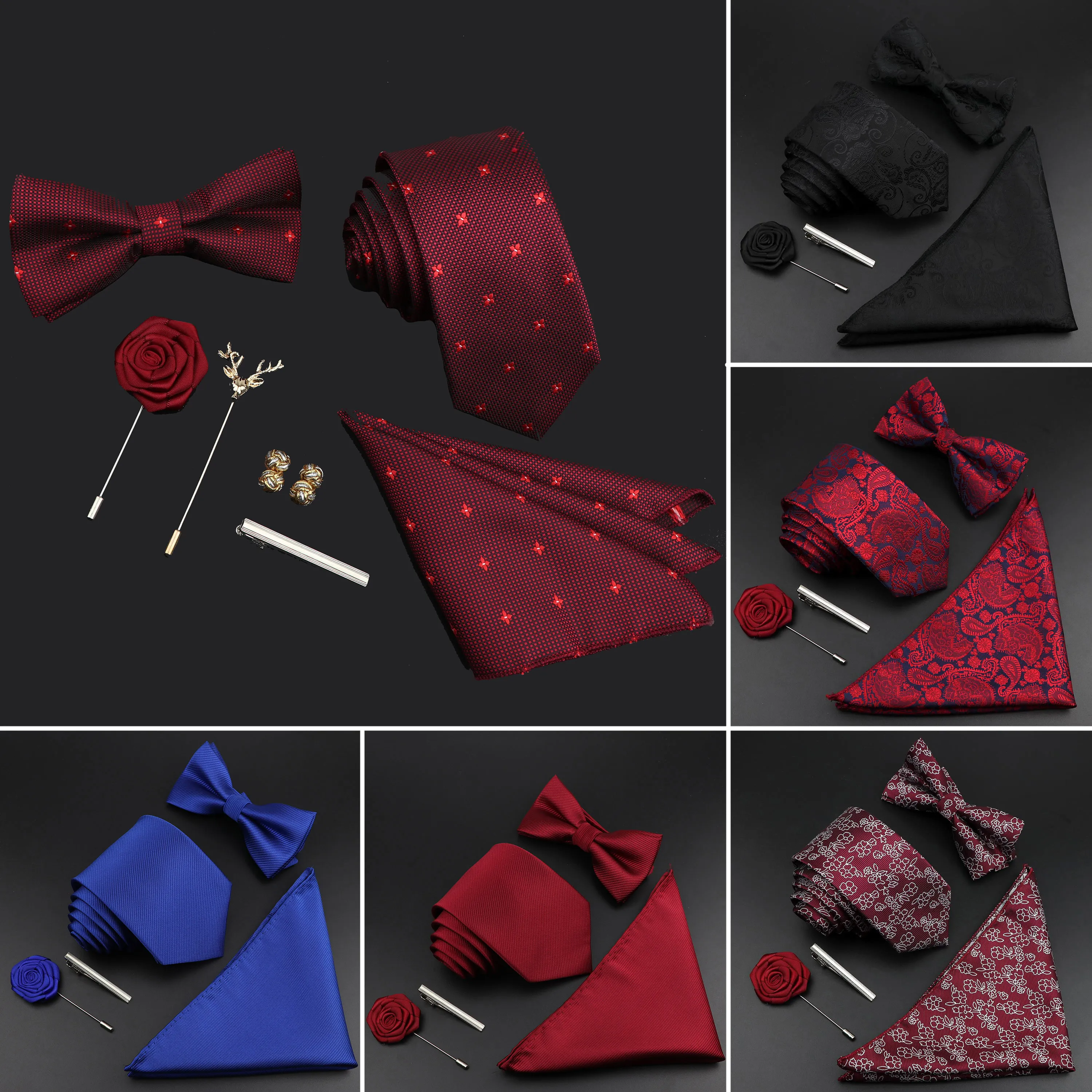 Сплошной цвет, шелковый мужской галстук, комплект, полиэстер, жаккардовый тканый галстук, галстук-бабочка, винтажный красный, синий для жениха, деловая свадьба, вечеринка232j