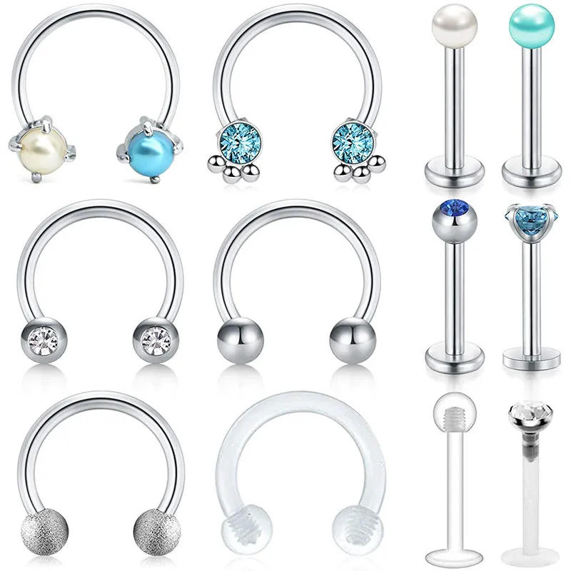 12 adet 16g Kıkırdak Helix Tragus Büküm Spiral Horseshoe Halter Küpe Dudak Labret Piercing