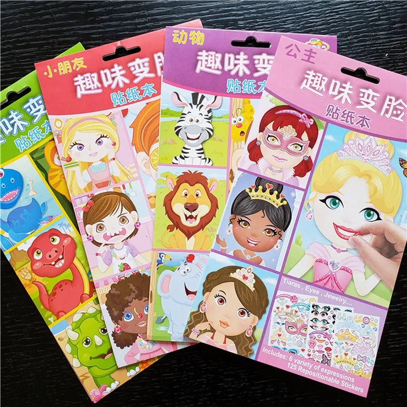 DIY Cute Stickers Children Puzzle Games Make-a-Face Princess Animal Dinosaur Assemble Toys For Kids Training