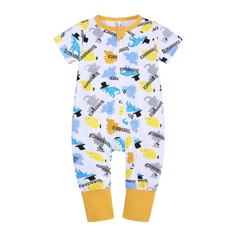 Nouveau bébé fille garçon barboteuses impression Oneck fermeture éclair coton à manches courtes infantile pyjamas enfant en bas âge combinaison body pour nouveau-né 8077104