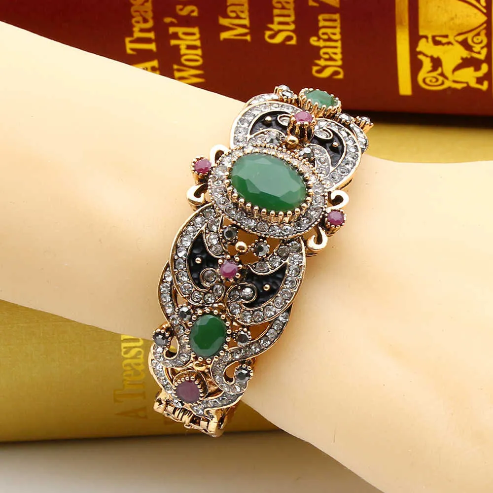 Sunspicems Retro Vintage Turkish Flower Bangle Bracelet for Women Antique Gold Colorbohemia Ethnic Jewelry Pulseiras Feminino Q0719