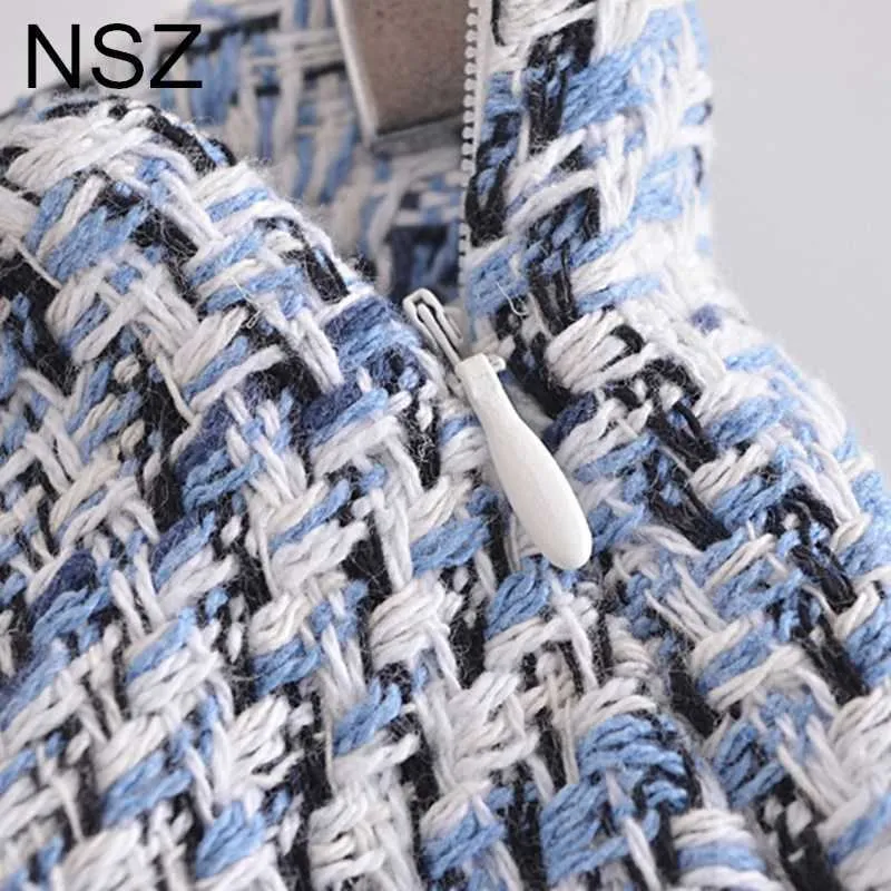 NSZ Femmes Tweed Plaid Jupe courte à double boutonnage taille haute élégante dames pantalon à carreaux 210722