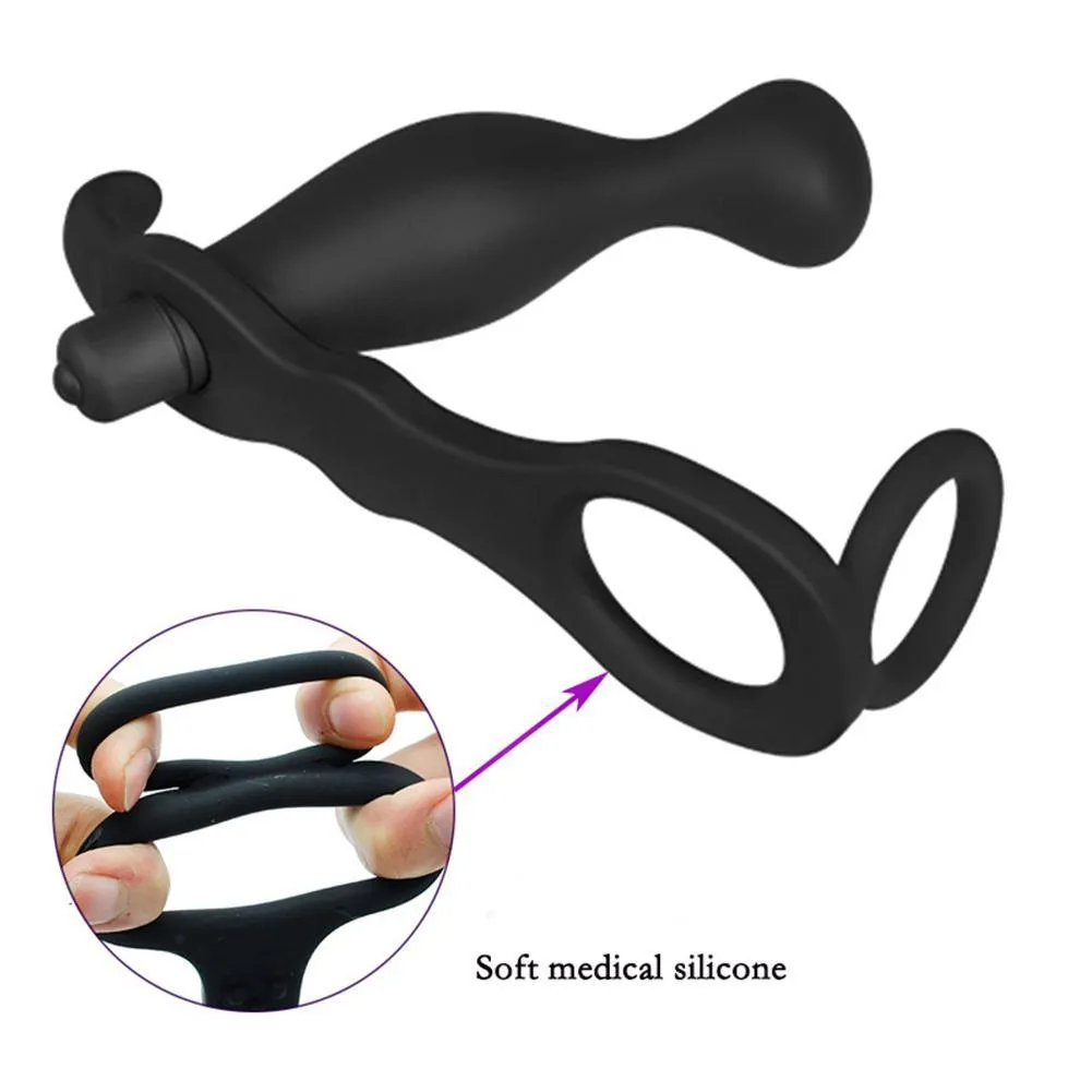 Male Vibrating Prostate Massager with Double Vibrator Pleasure Butt Plug Sex Toys for Men Cock Ring275g