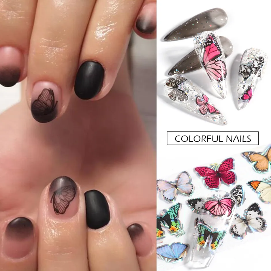 Holographic papillon feuille nail art Été Été coloré de manucure de papier adhésif