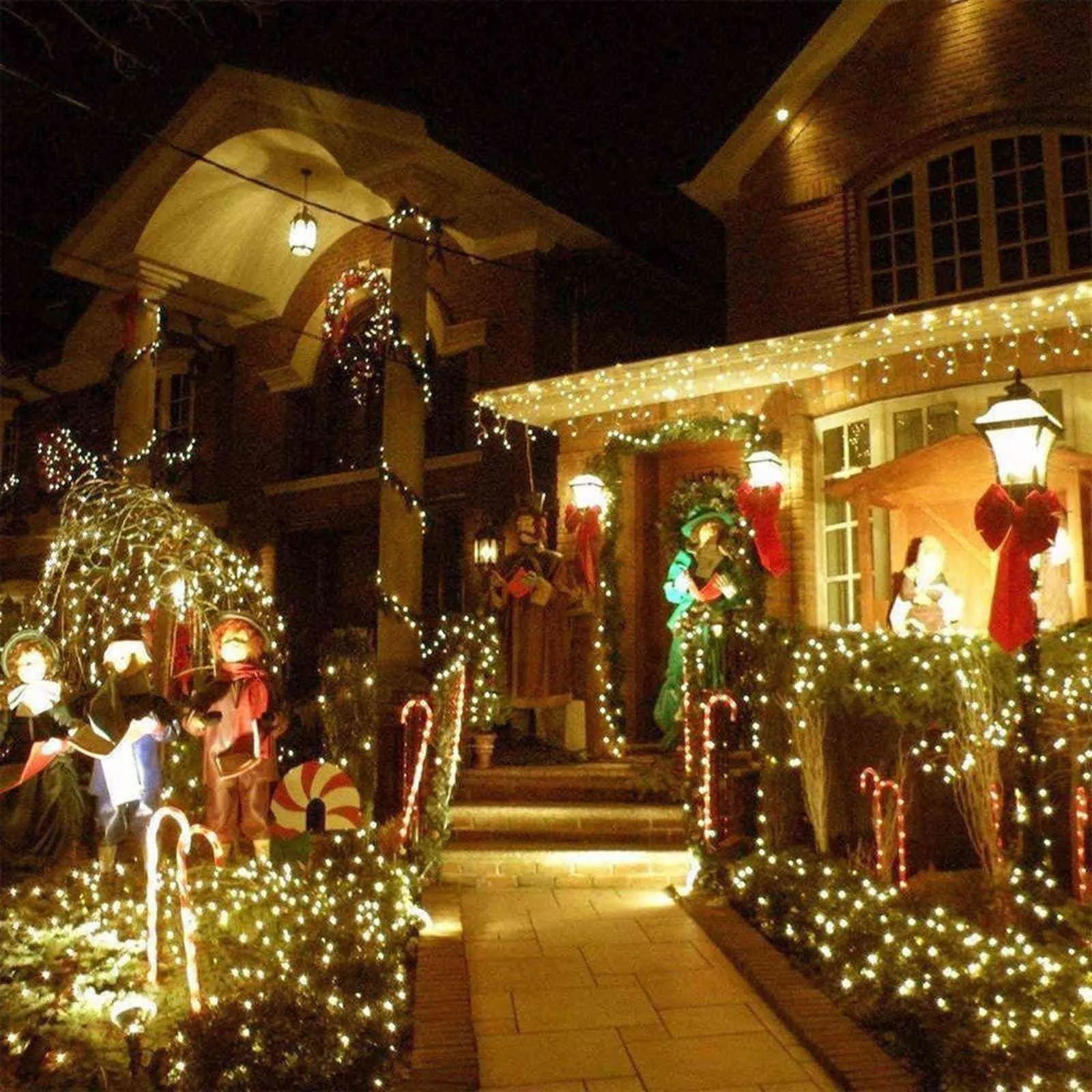 ホームガーデンイヤーホリデーライトのためのソーラークリスマスライトクリスマスキャンディキャンディキャンディの杖の光のクリスマスの装飾211104