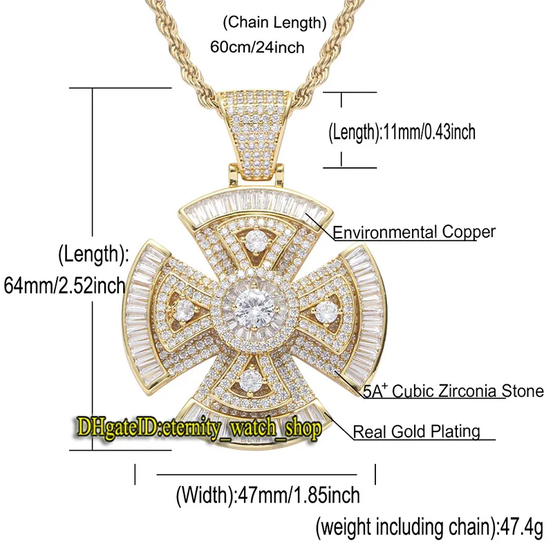 European och American CZ Diamond Mens Hängsmycke Roterande Cross Pendant Square Round Diamond Mixed Inlaid Hiphop Hipster Hip Hop Tillbehör