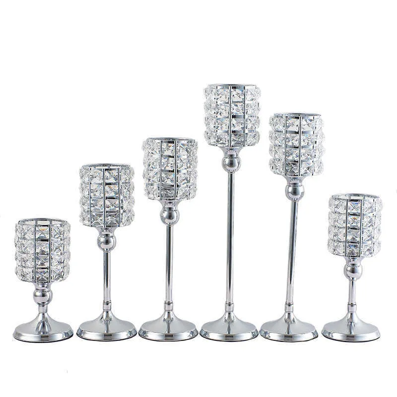 PEANDIM Shiny Crystal Candle Lantern Gold Candle Votives Silver Candelabra Candlestick For Home Christmas Wedding Decor Gifts 210722