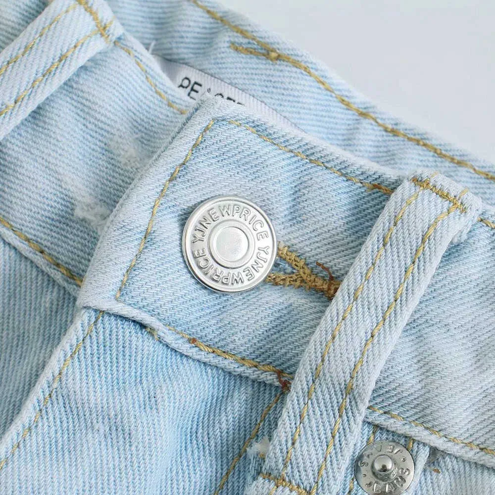 Kvinna jeans kläder hög midja rippad sommar streetwear baggy wide ben vintage mode raka byxor 210531
