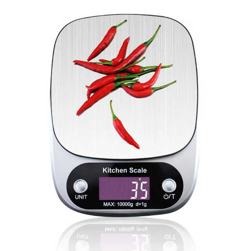 10 kg / 1 g LCD-Hintergrundbeleuchtung Digitale Küchenwaage Edelstahl Elektronische Waage Kochen Lebensmittel Balance Messen des Gewichts 210927