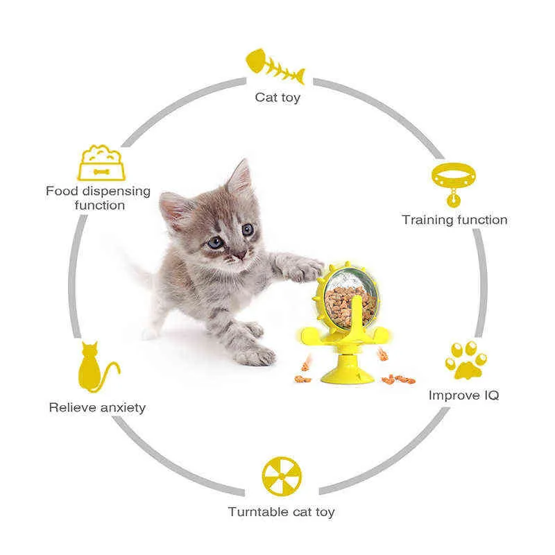 Pet Cat Toy Leaky Feeder Distributeur de Nourriture Jouet Pet Supplies Windmill Interactive Training Pet Fuite Jouet avec Ventouse pour Chat 211122
