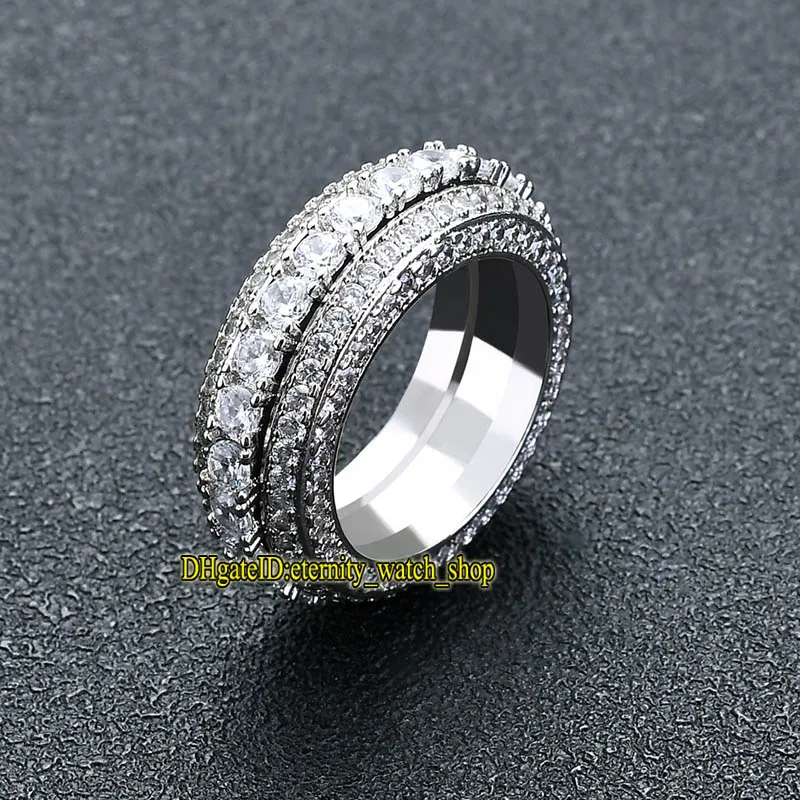 Eternity Bague rotative incrustée de diamants CZ à cinq rangées de style européen et américain avec des diamants Bague pour homme Hip Hop Hipster Bague rotative