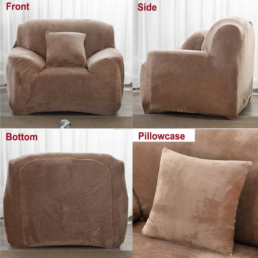 Sammet plysch förtjockar soffa täcken för vardagsrum lformat hörn elastiska slipcover sektions sträck soffa täcker med armstöd 210278v