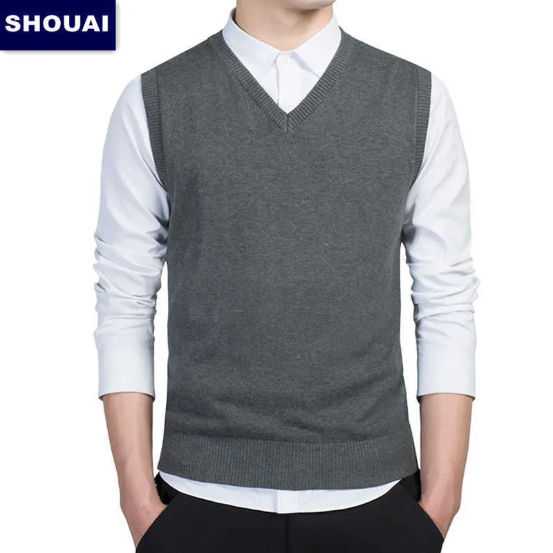Hommes gilet pull style décontracté laine tricoté hommes d'affaires sans manches 4XL SHOUAI gris foncé noir bleu clair 211006