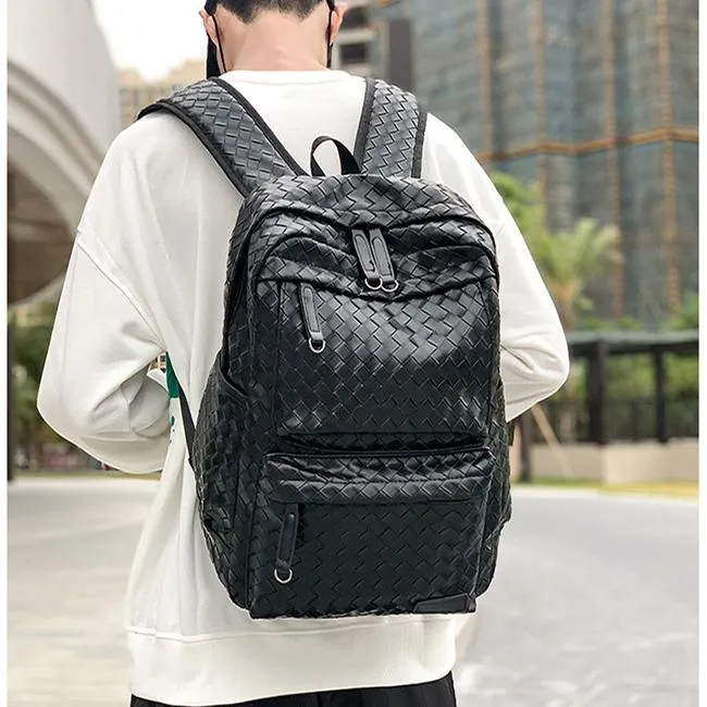 Backpack Backpacks For Men 2021 Business 15 Laptop Shoulder Brand PU Leather Knitting Notebook Bagpack Male Schoolbag Rucksa265l