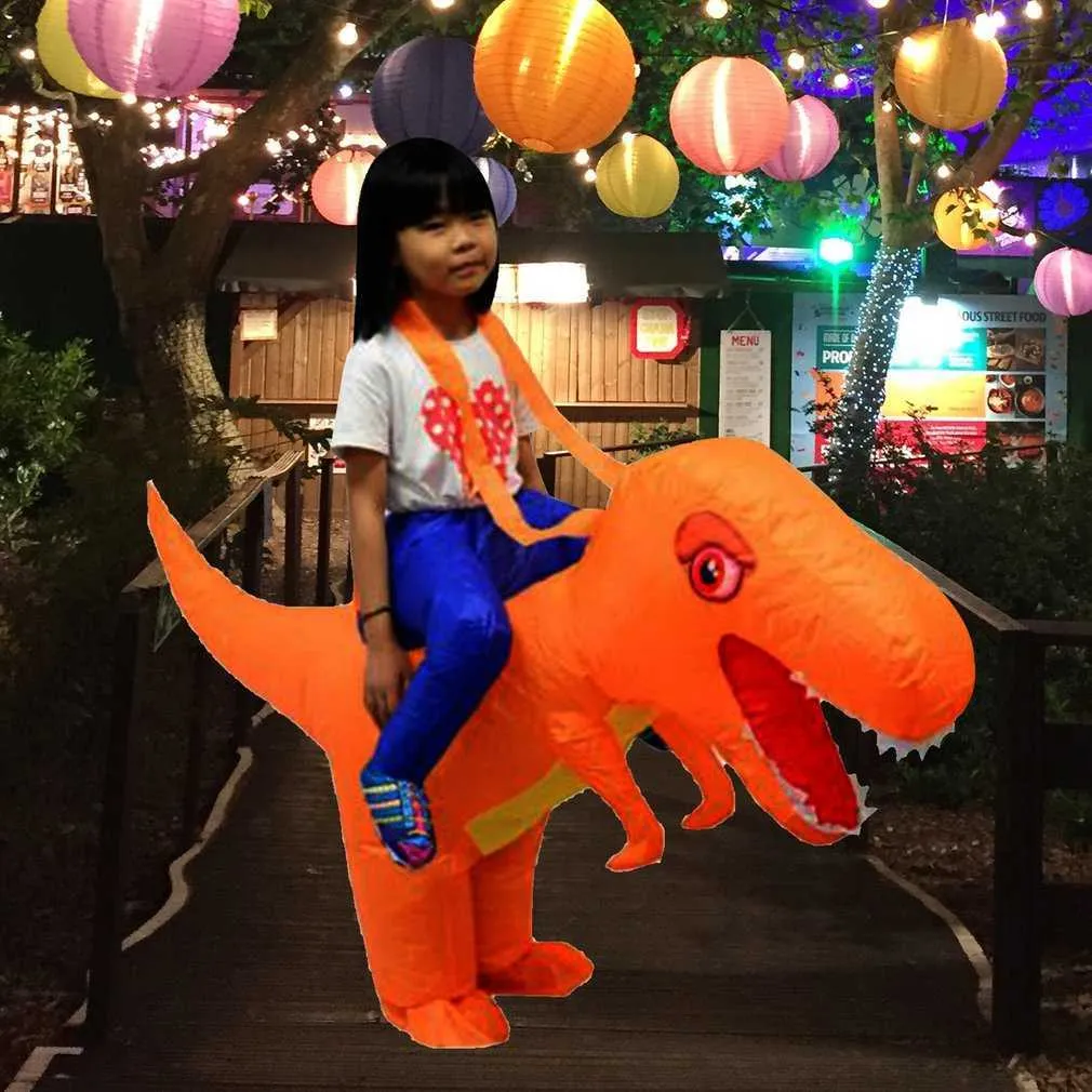Kids Inflatable Dinosaur T-Rex Costume Toddler Halloween Blow Up Fancy Dress Up Kindergarten Garden Performance Game Q0910