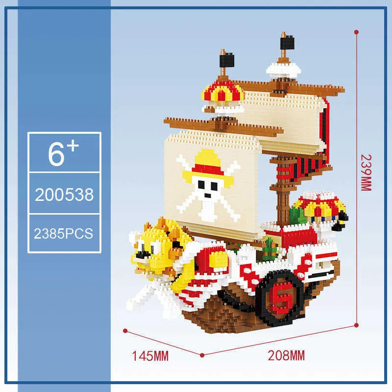 Thousand Sunny Mini Brique One Piece Pirates Ship Figures Modèle 3D Anime Micro Building Block Jouet Pour Enfants Cadeau D'anniversaire Q0723