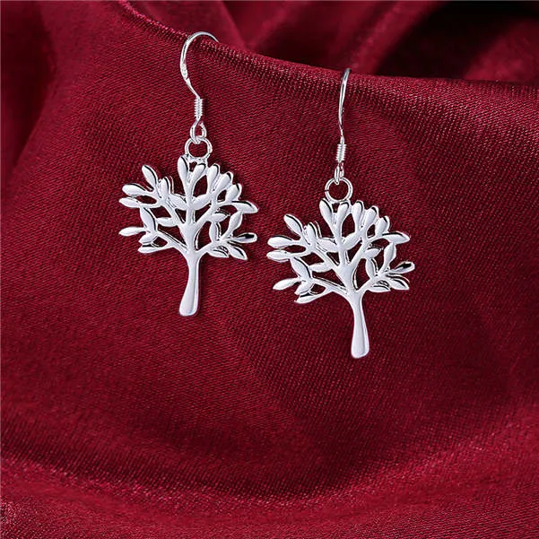 Energy tree sterling silver plated earrings size 3 8CM 1 9CM DMSE874 fashion 925 silver Plate earring jewelry Dangle & Chandelier232h