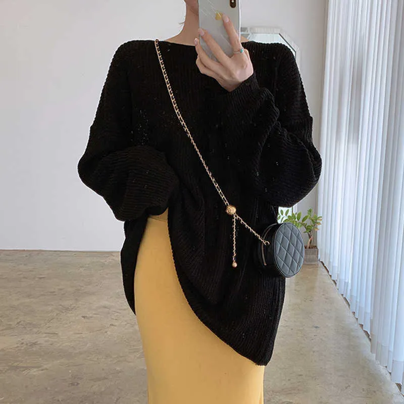 Korejpaa Women Sweater Summer Korean Chic Simple Lazy Style Candy Color Long-Sleeved Thick Needle Anti-Sei Knit Pullover 210526