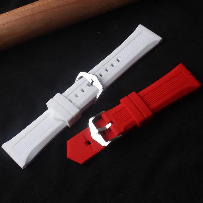 Assista Bandas 23mm 24mm 26mm 28mm Aço Inoxidável Pin Fivela Banda Classic Strap Watchbands para Esporte Relógios de Pulso Borracha Macia Vermelho W2861