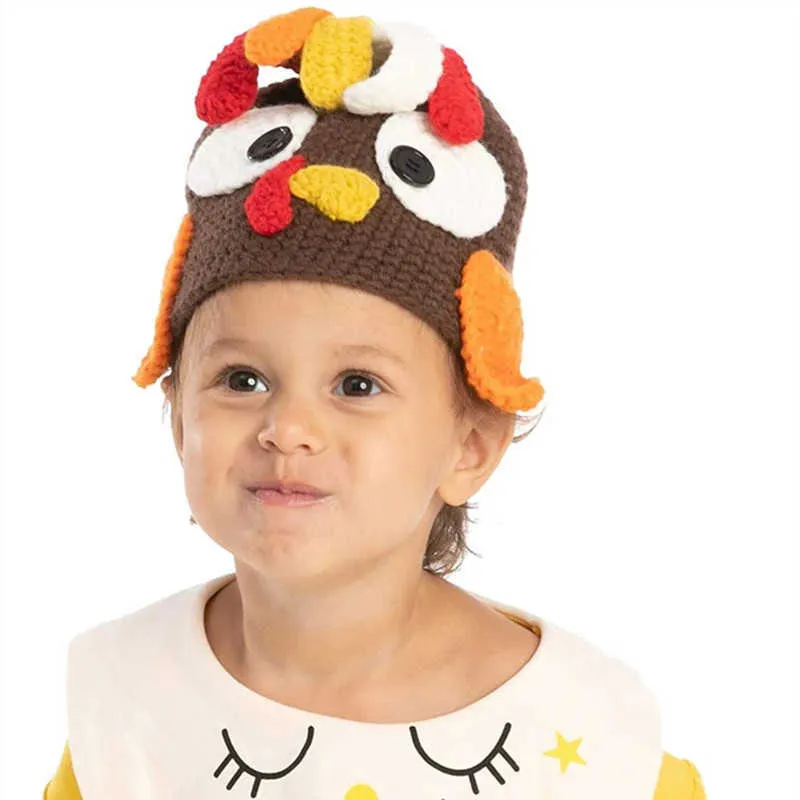 Roliga barn baby pojke kalkon hatt mössa vinter varma stickade halloween rekvisita party barn hattar kepsar 1-10t ankomster 210713