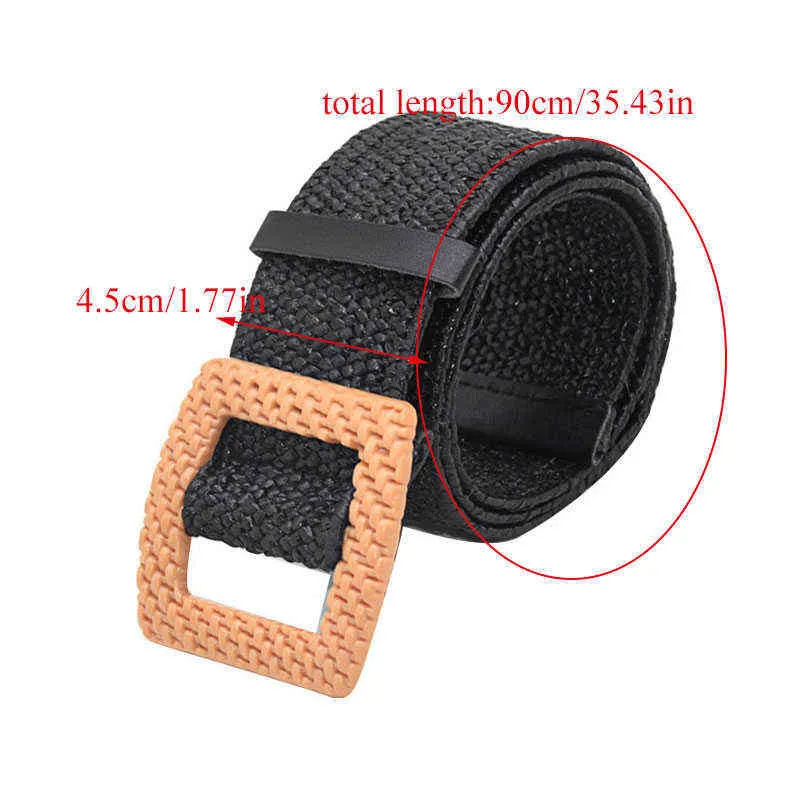 Vintage Bohemian Wide Belt Summer Wooden Buckle Wild Braided Belt Female Leopard Buckle Linen Weave Women Fake Straw Waist Belt G220301