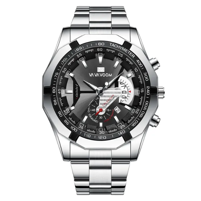 Gute Qualität Freizeit Sport Leuchtzeiger Edelstahl Herrenuhr Quarzuhren Kalender Smart Armbanduhren VAVAVoom Brand283l