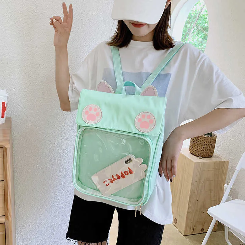 Ita Bag Cat Style Backpacks Paws Kawaii Harajuku Schoolbags for Teenager Girls Transparent Clear Itabag 210922281T