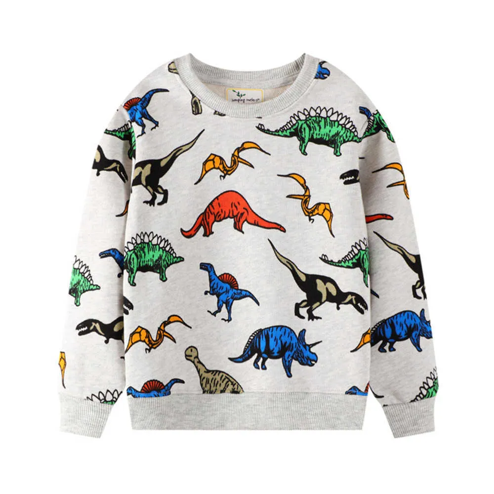 Saltando metros inverno outono meninos meninas dinossauros imprimir roupas de algodão conjuntos de moda camisolas + sweatpants roupas 210529