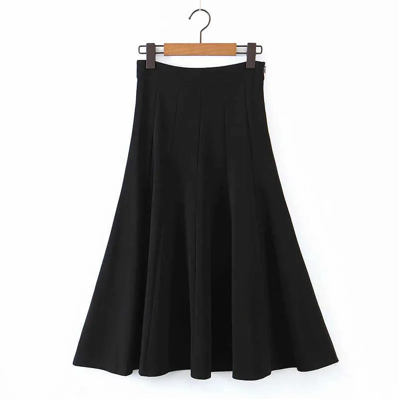 Aelegantmis, faldas largas negras con volantes para oficina para mujer, faldas largas lisas de cintura alta para primavera, moda coreana elegante OL 210607