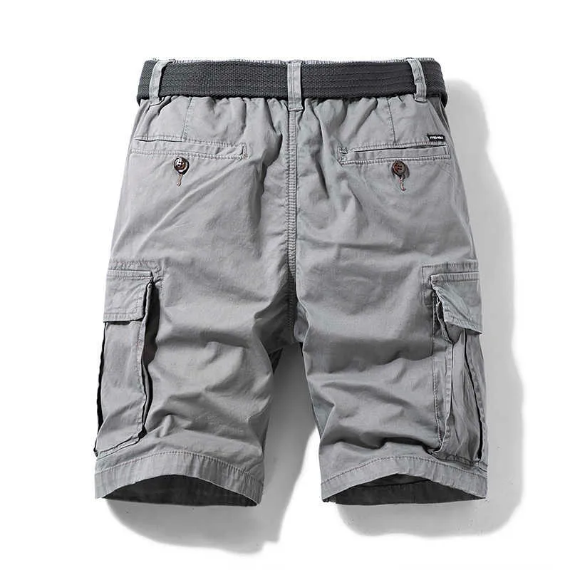 Sommar män armé shorts högkvalitativa multi-pocket ren bomull lastficka mode casual vandring lös 210716