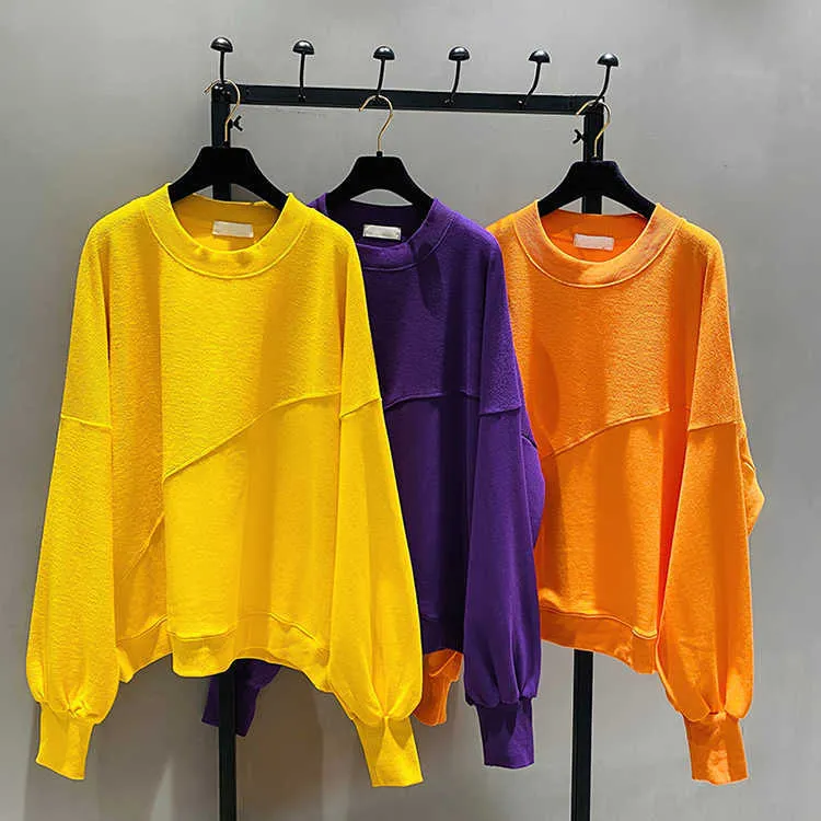 Fashion Crew Neck Large Size Loose Sweatshirt Women's Casual Pullover Hoodie Blank Plain Shirt Hoody Tops 210809