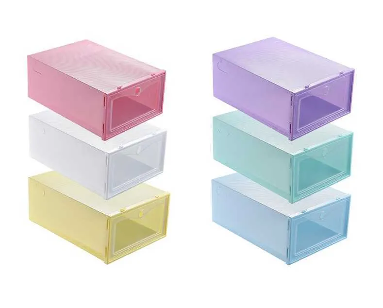 12 pçs conjunto de caixa de sapato multicolorido dobrável armazenamento plástico transparente casa organizador sapato rack exibição armazenamento organizador única caixa x9451105