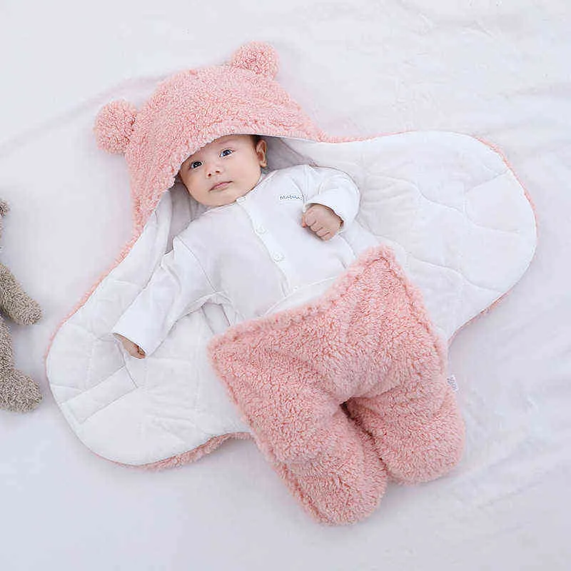 Cute Born Baby Boys Girls Koce Plush Swiaddle Wrap Ultra-Soft Fluffy Fleece Sleeping Torba Bawełna Miękki Pościel Baby Stuff 211029