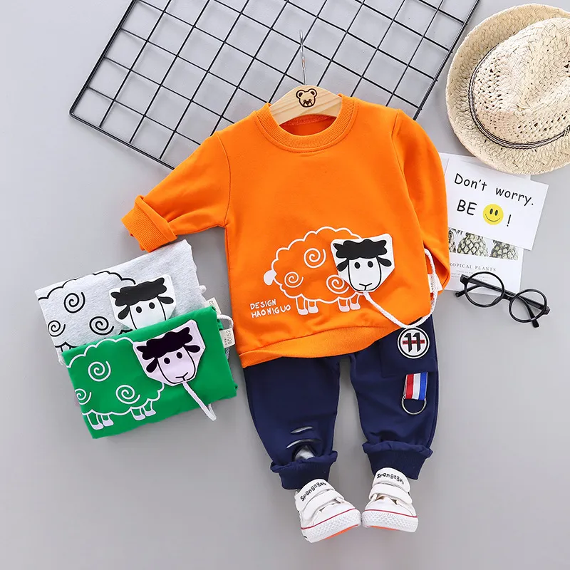 printemps et automne coton 0-5 ans vêtements dessin animé pull imprimé bébé garçon costume deux pièces 210309