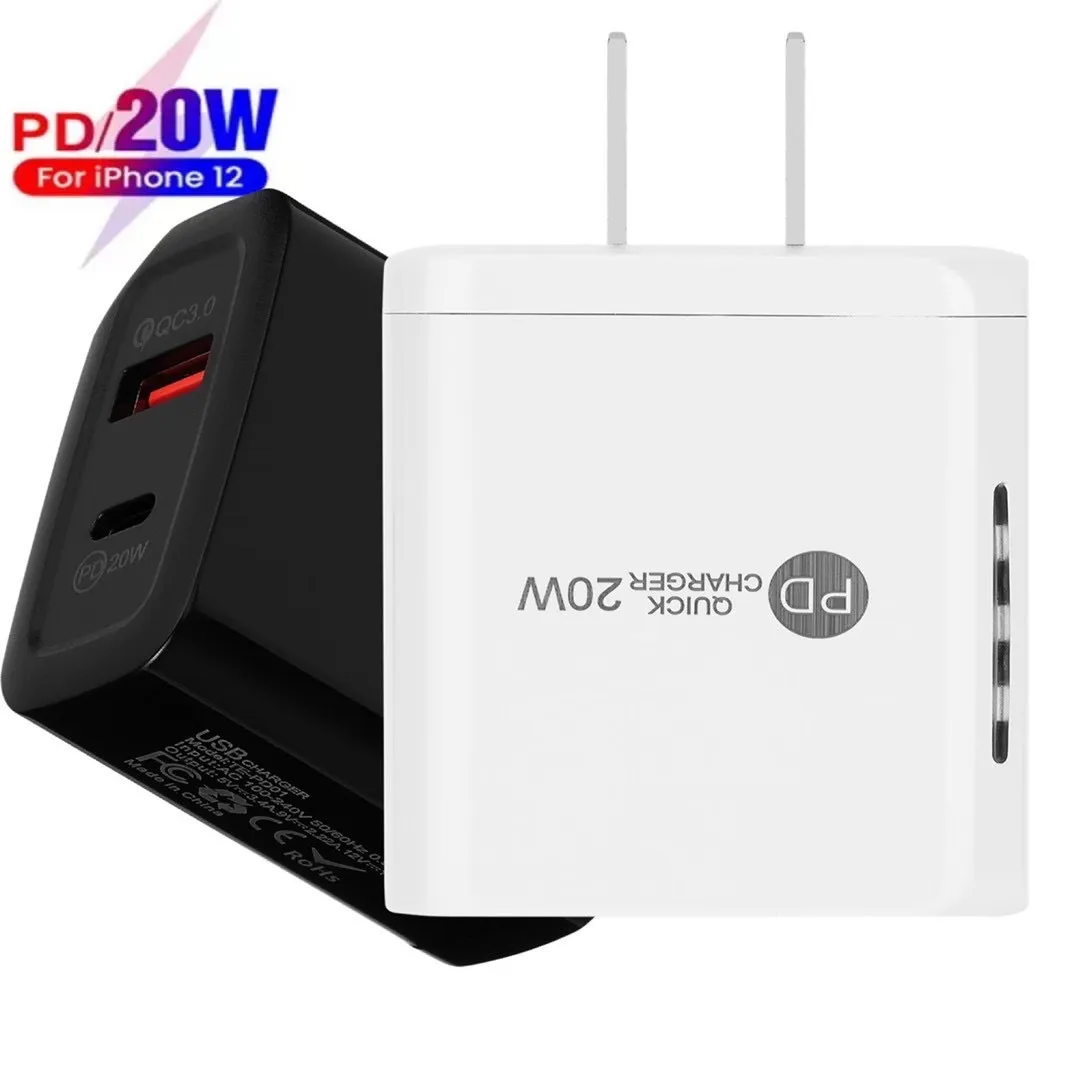 PD 20W USB C Chargeur QC 3.0 2 Port LED Adaptateur mural de charge de téléphone rapide pour tous les téléphones