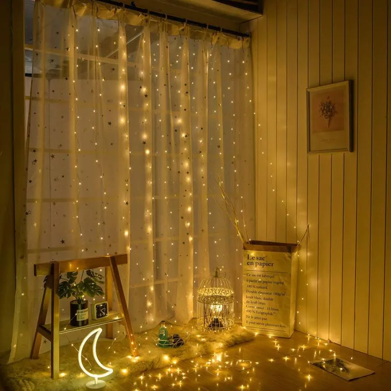 Luci a stringa tende a LED Telecomando Batteria USB Luce fata Ghirlanda di Natale Festa di nozze la decorazione della finestra della camera da letto di casa299L