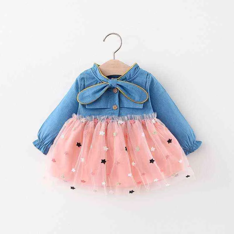 Baby flicka klänning långärmad tulle tutu sundress med denim klänning prinsessa boll klänning fest klänningar baby flicka kläder g1129