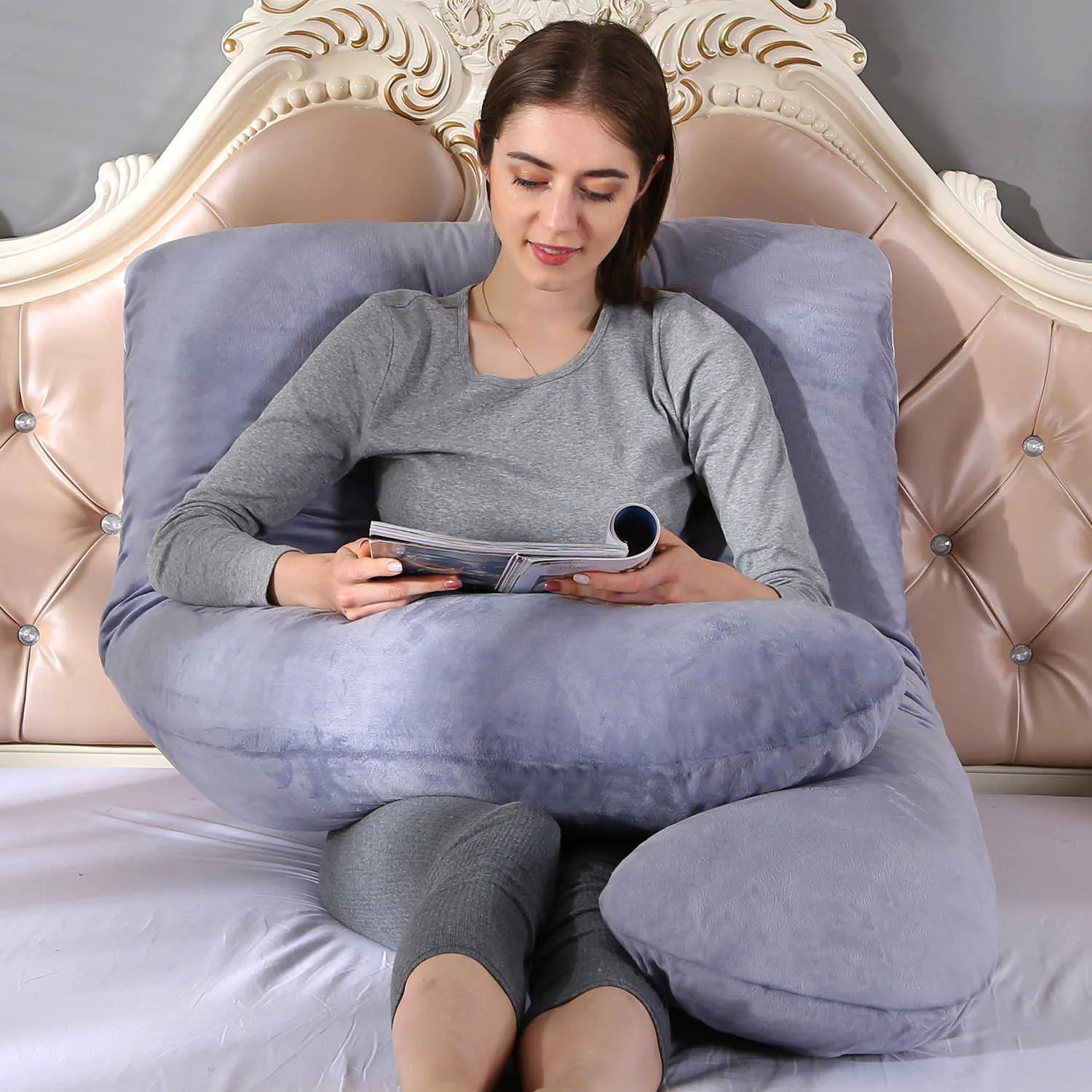 U Type Grossesse Oreiller Multi Fonctionnel Côté Protéger Coussin pour Femmes Enceintes Gravida Doux Velours Lit Oreiller Goutte 210611