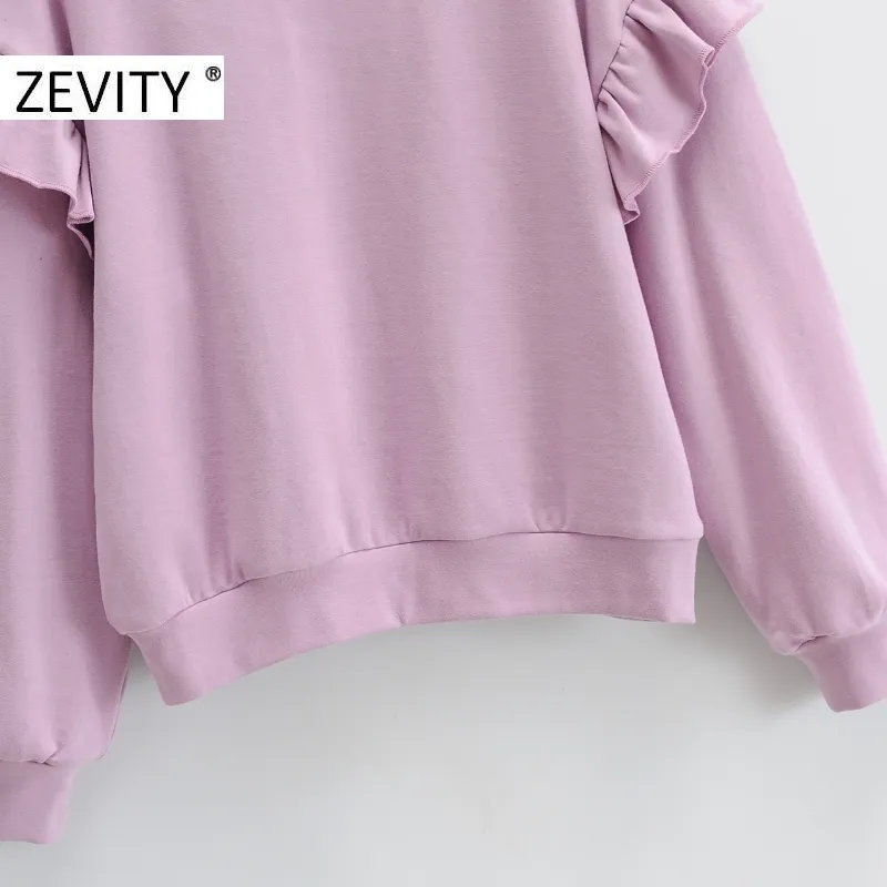 Zevity Women Fashion Ruffles długoterminowe luźne bluzy Femme Podstawowe zaczep