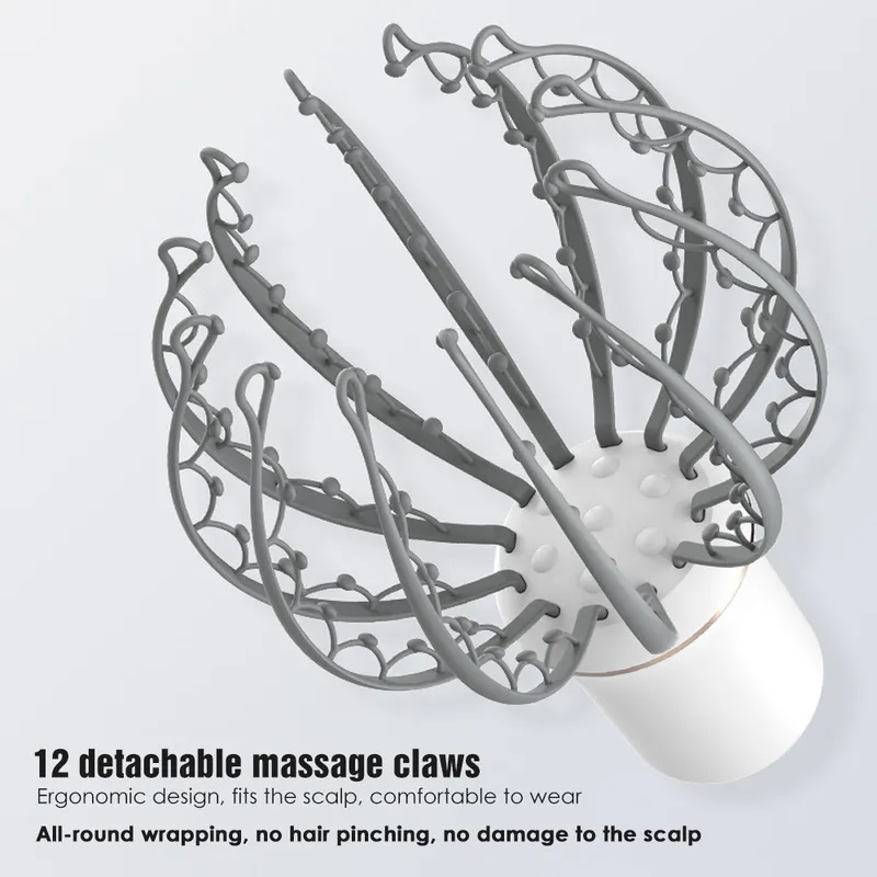 Electric Octopus Claw Scalp Massager Therapeutic Head Scratcher Relief Hair Stimulation Rechargable Stress Wireless 220222