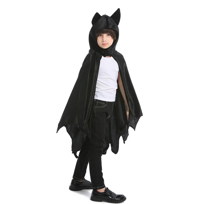 Maskottchen-Puppenkostüm für Kinder, Unisex, Halloween-Kostüme, schwarzer Fledermaus-Umhang, Hut, Karneval, Party, Geburtstagskostüm für Jungen und Mädchen